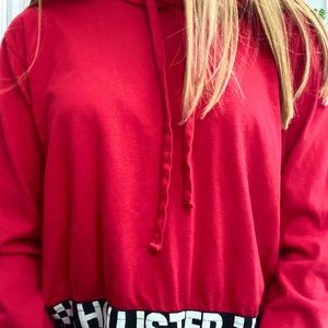 Hollister red cropped thin hoodie